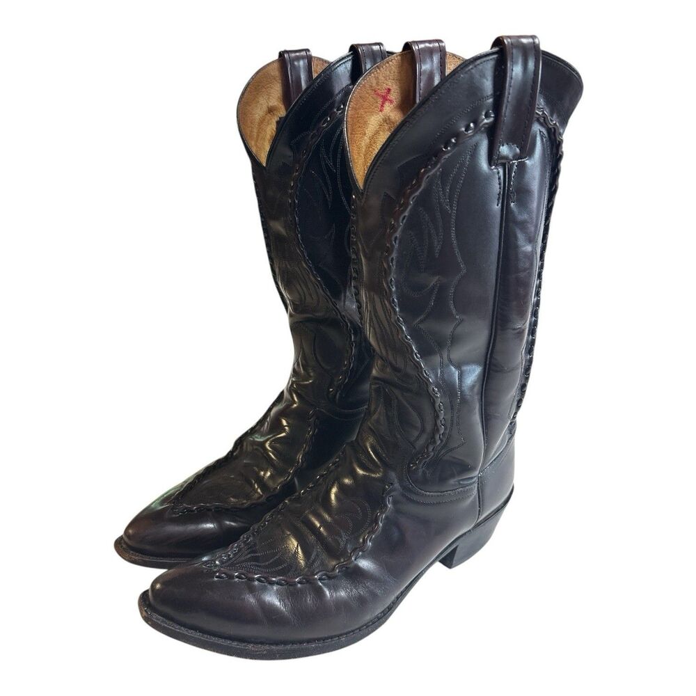 Vtg Dan Post Western Boots Mens 10D Mignon Black Cherry Bucklace Cowboy DP26679